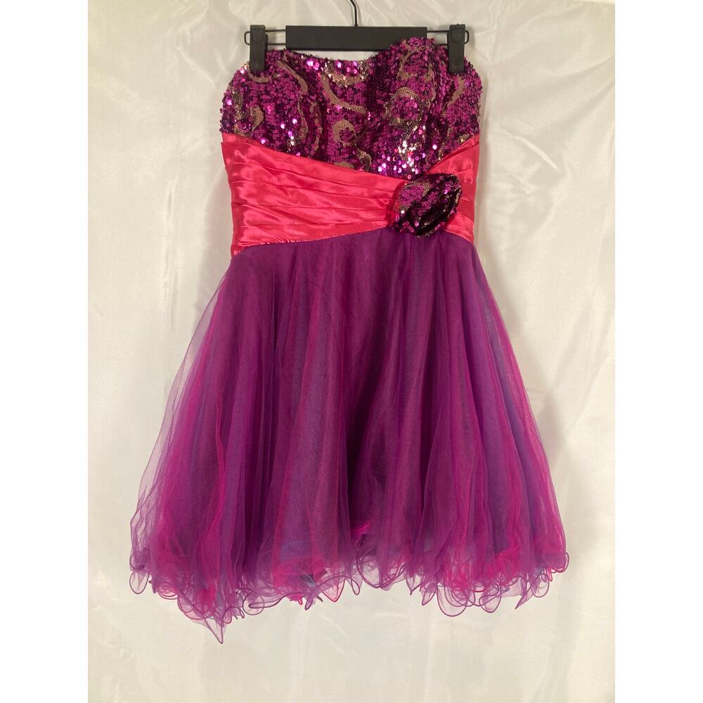 10 L Milano Fairycore purple Sequin Tulle Satin volume dress strapless mini - Picture 2 of 5